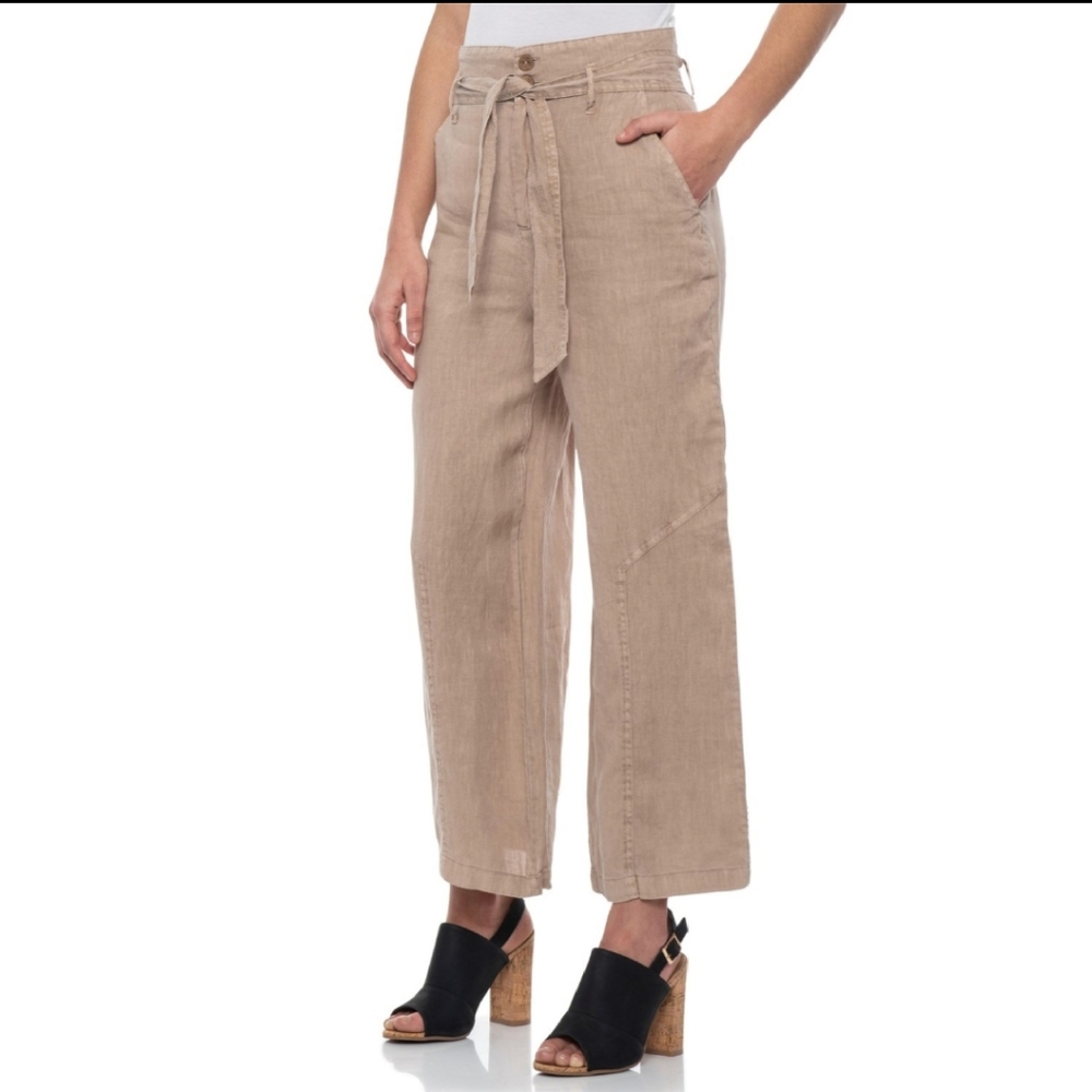 NWT- Linen Cropped Wide-Leg Pants
